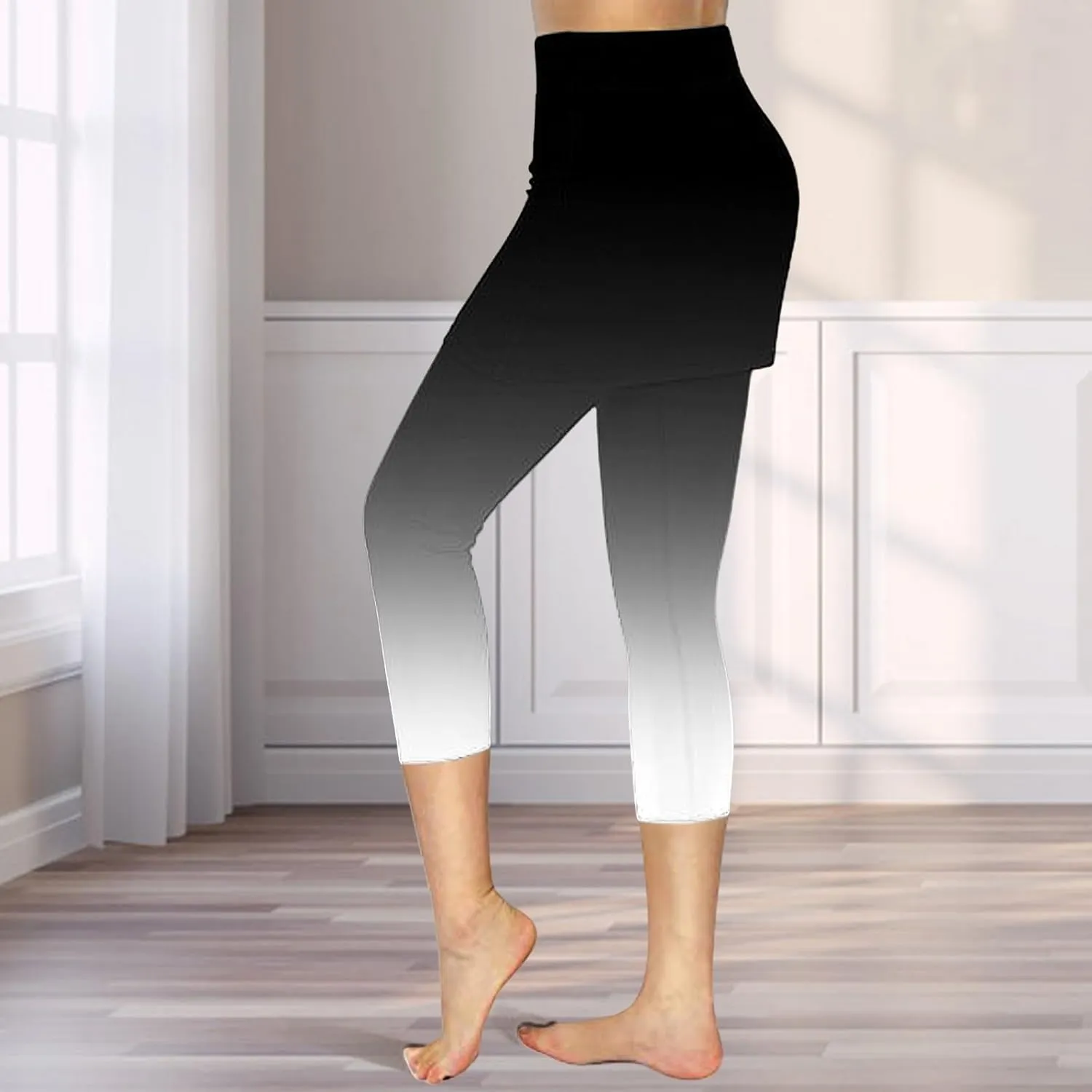 Skirted Leggings for Women Stretchy Tennis Golf Pickleball Skorts Summer Capris Gym Workout Yoga Legging with Skirts