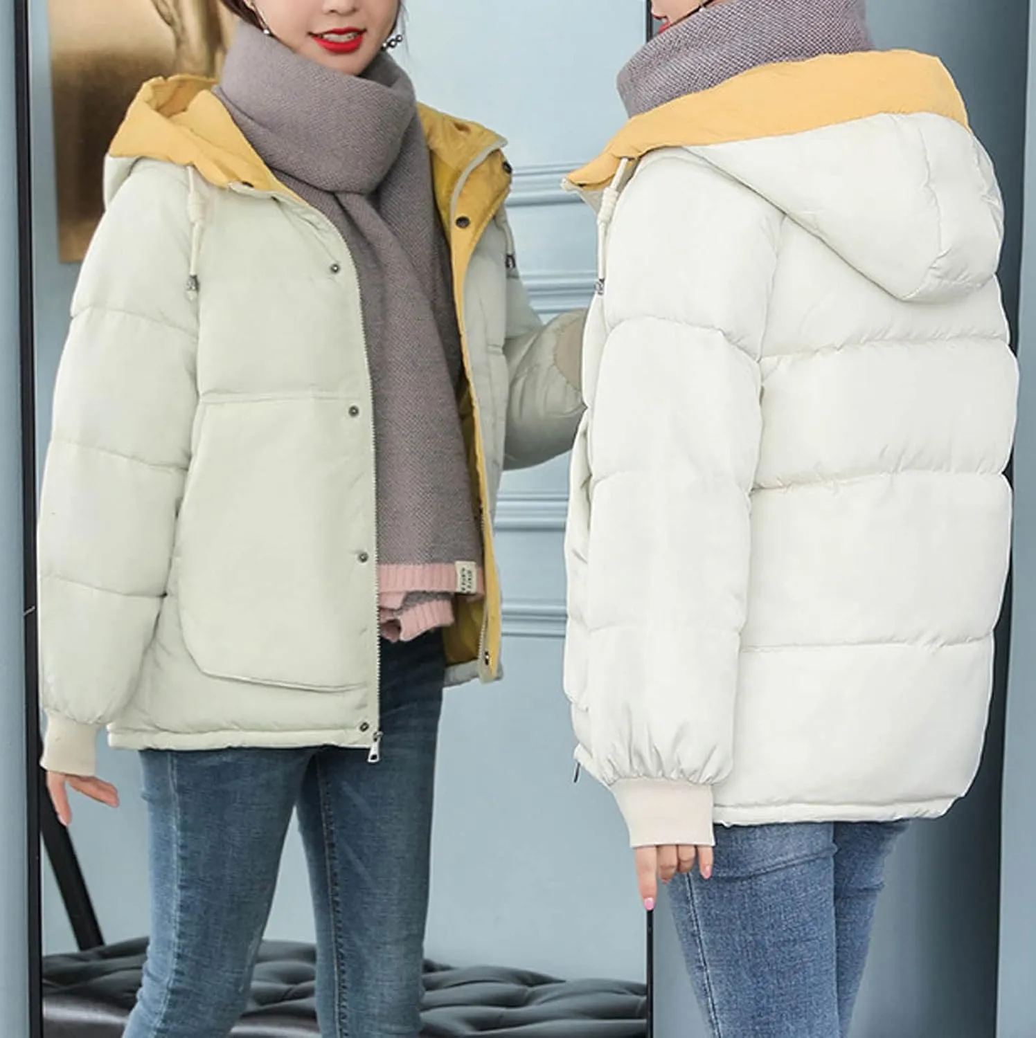 tuduoms Women's Thickened Down Jacket Relaxed Fit Hooded Puffer Jacket Warm Quilted Winter Coat Trendy Clothes for Teen Girls
