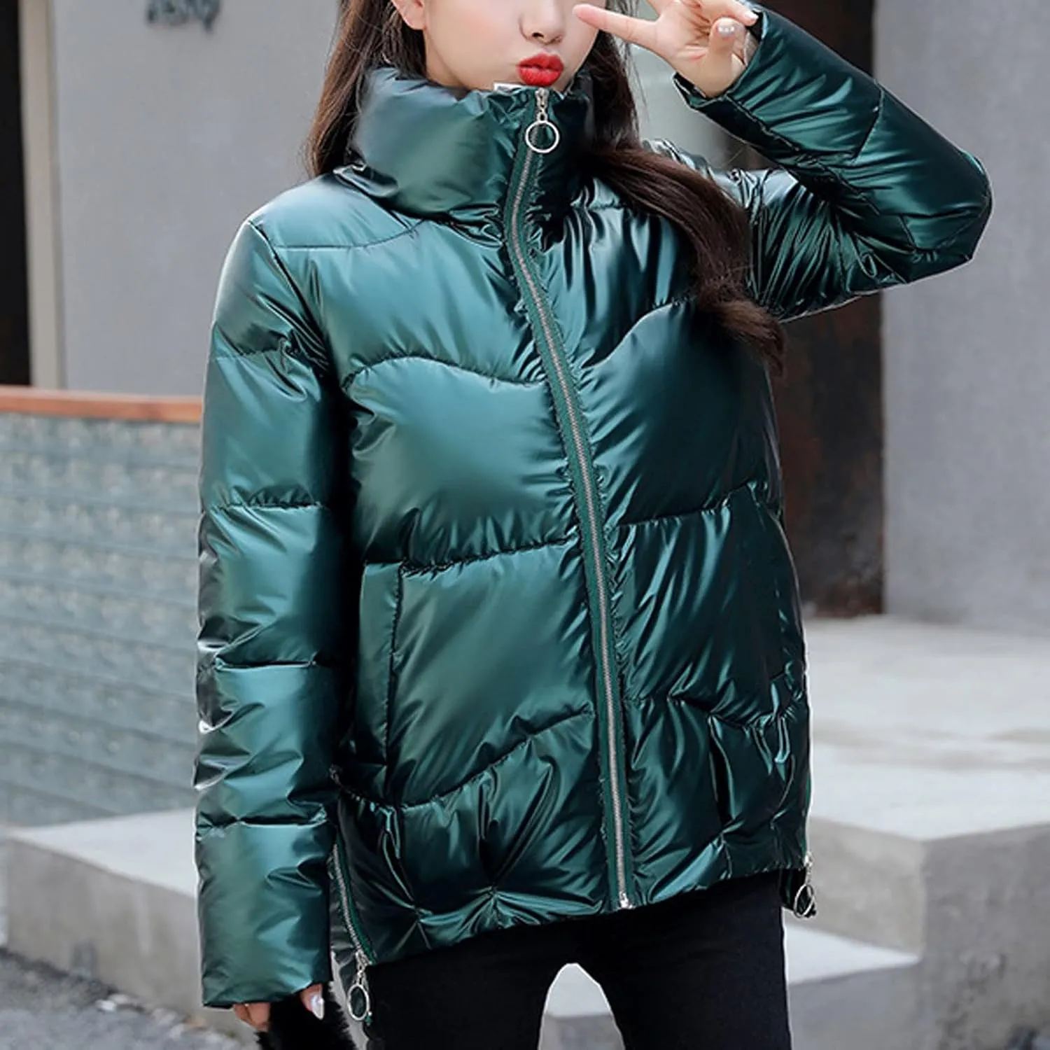 tuduoms Women's Thickened Down Jacket Relaxed Fit Hooded Puffer Jacket Warm Quilted Winter Coat Trendy Clothes for Teen Girls