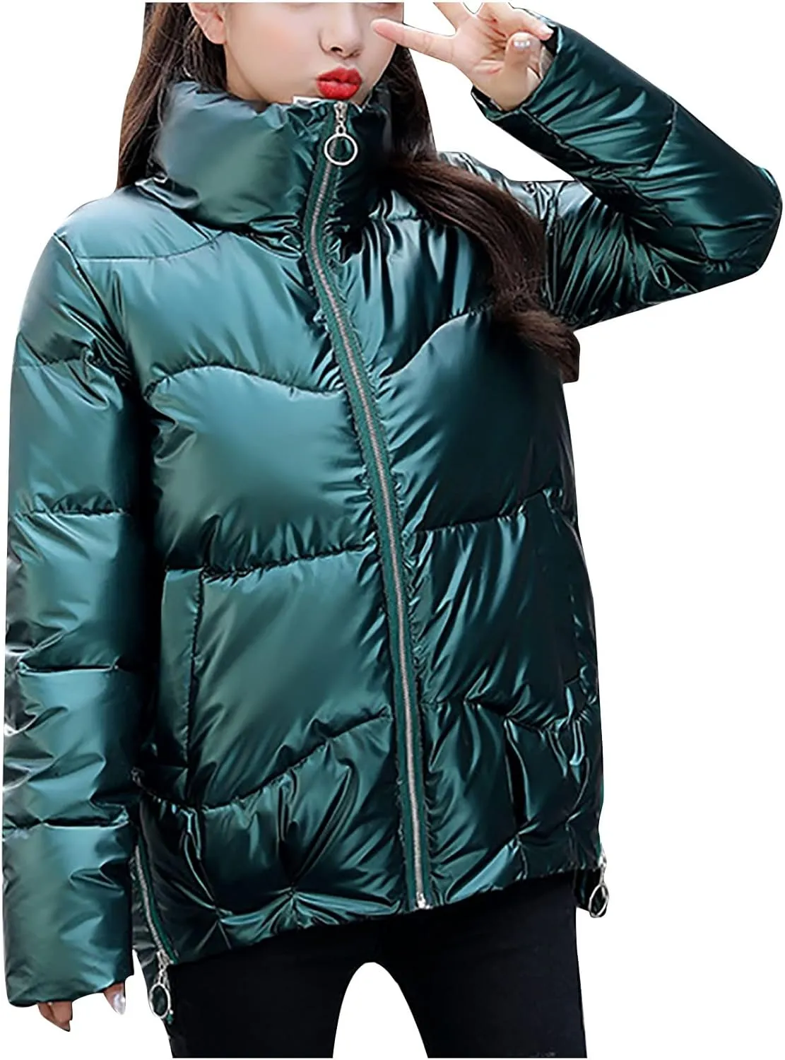 tuduoms Women's Thickened Down Jacket Relaxed Fit Hooded Puffer Jacket Warm Quilted Winter Coat Trendy Clothes for Teen Girls