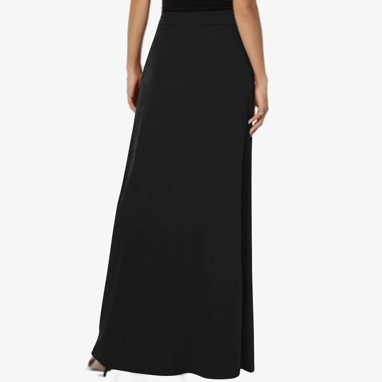 Women Elegant Maxi Skirts Drawstring Waist Casual Long Skirt with Pocket, Dressy Plain Midi Skirt Flowy Half Dress