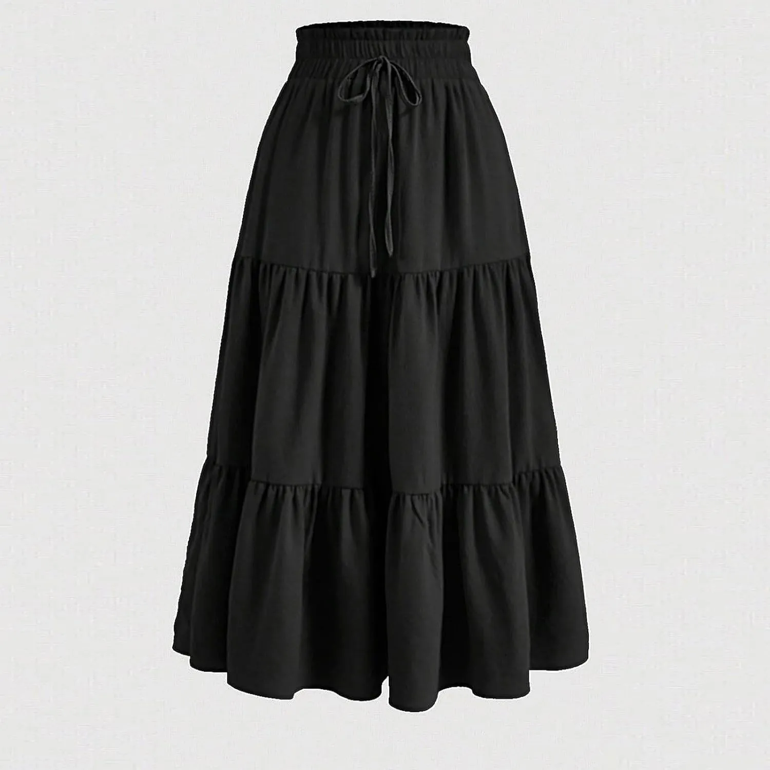 Women's Casual Skirts Summer Boho Flowy Midi Skirt A Line Pleated Long Skirts Tiered Elastic High Waisted Skirt