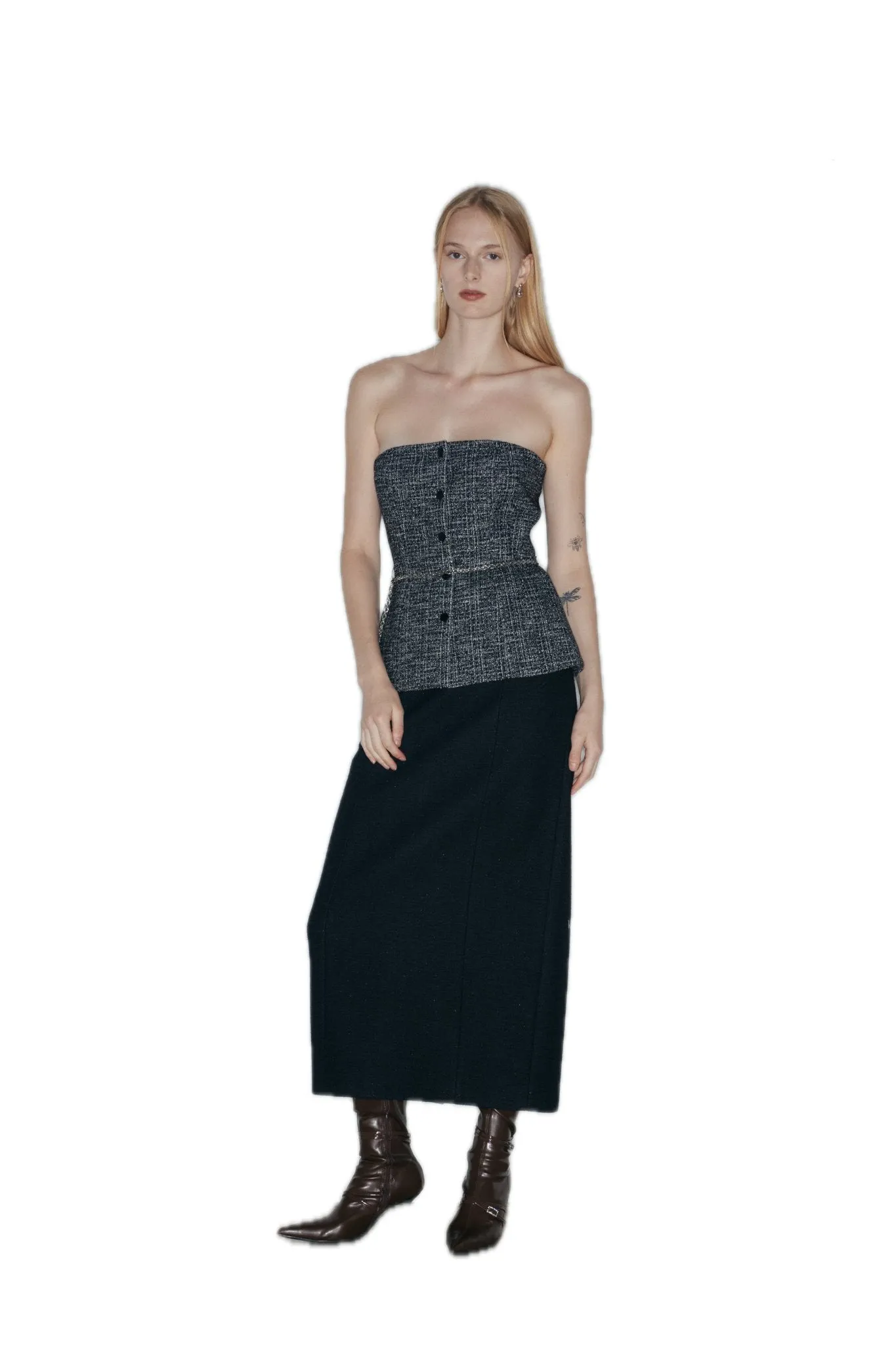 Wool Blend Tweed Mid-Length Skirt In Black