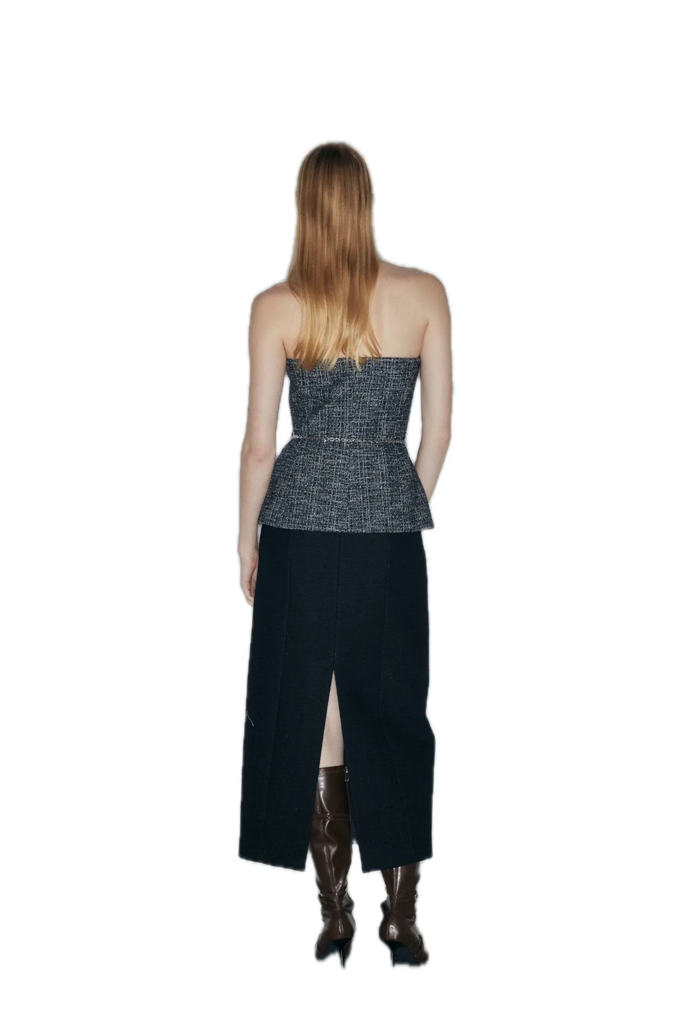 Wool Blend Tweed Mid-Length Skirt In Black