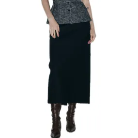 Wool Blend Tweed Mid-Length Skirt In Black