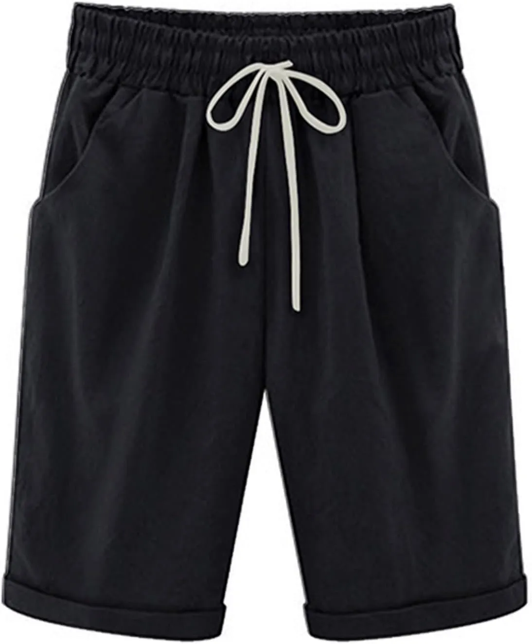 XUNRYAN Women's Bermuda Shorts Linen Cotton Long Shorts Shorts Athletic Yoga Workout Lounge Shorts Pockets Cargo Pants