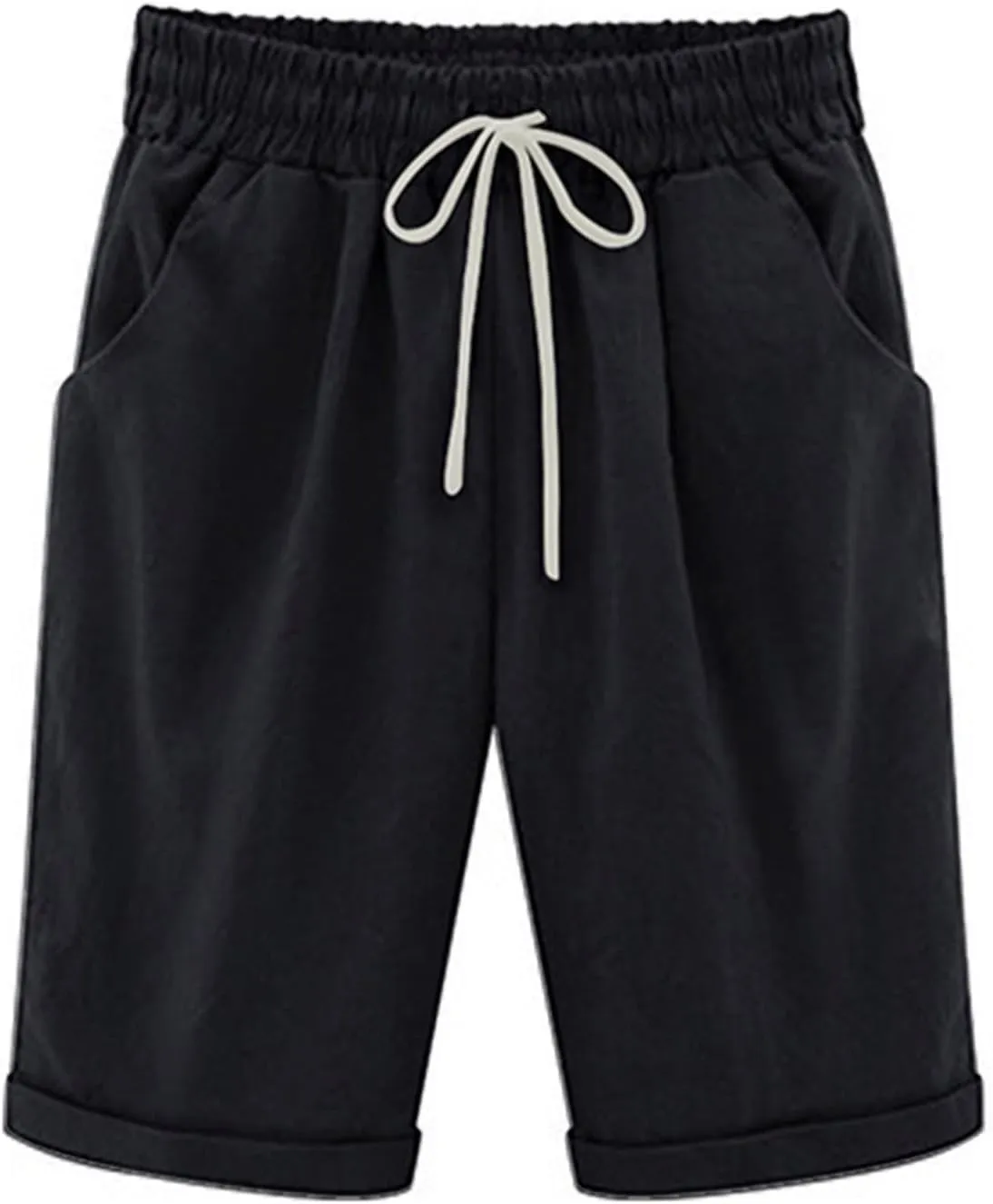XUNRYAN Women's Bermuda Shorts Linen Cotton Long Shorts Shorts Athletic Yoga Workout Lounge Shorts Pockets Cargo Pants